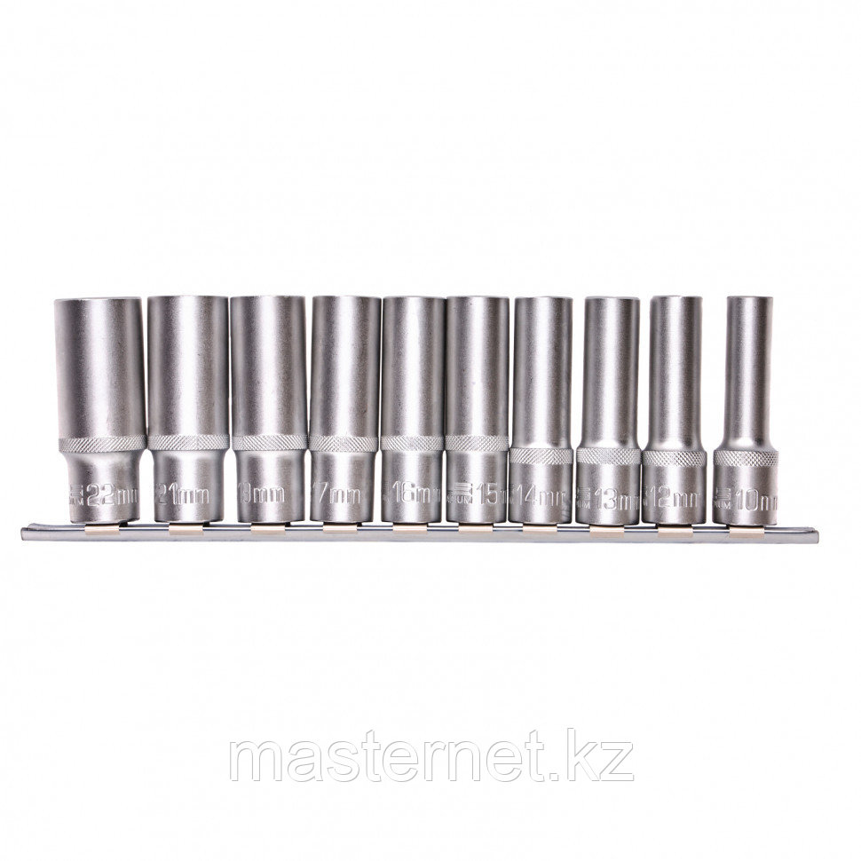 Набор удлиненных торцевых головок 1/2", 6-ти гр., CrV, 10шт., 10-22мм // Stels