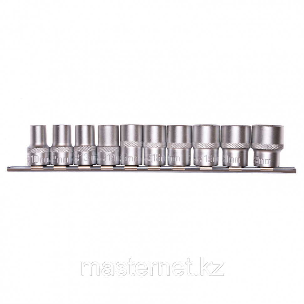 Набор торцевых головок 1/2", 6-ти гр., CrV, 10шт., 10-22мм // Stels