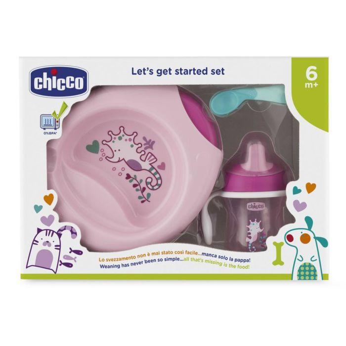 Chicco: Набор детской посуды (тарелка, ложка, поильник) 6м+,в ассортименте