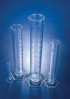 Цилиндр мерный с носиком высокий, 250 мл, ц.д.2 мл, класс А, 6-гранное основание, синяя напечатанная шкала, РМР (Azlon)