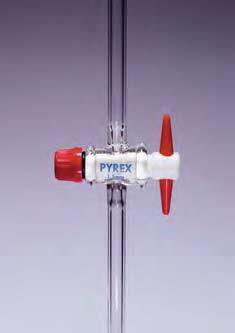 Кран соединительный одноходовой, D-2,5 мм, D отвода-10 мм, L-100 мм с ключом из PTFE (Pyrex)