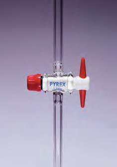 Кран соединительный одноходовой, D-4 мм, D отвода-10 мм, L-100 мм с ключом из PTFE (Pyrex)