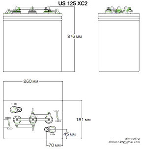 Тяговый аккумулятор US 125 XC2 (6В, 242Ач), фото 2
