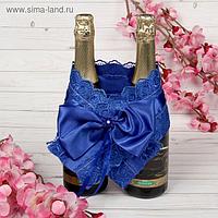 Одежда для шампанского "Бант кружевной свадебный", синяя