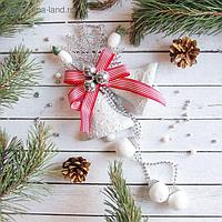 Украшение новогоднее "Белый перелив" колокольчики с шарами и лентой 15*25 см