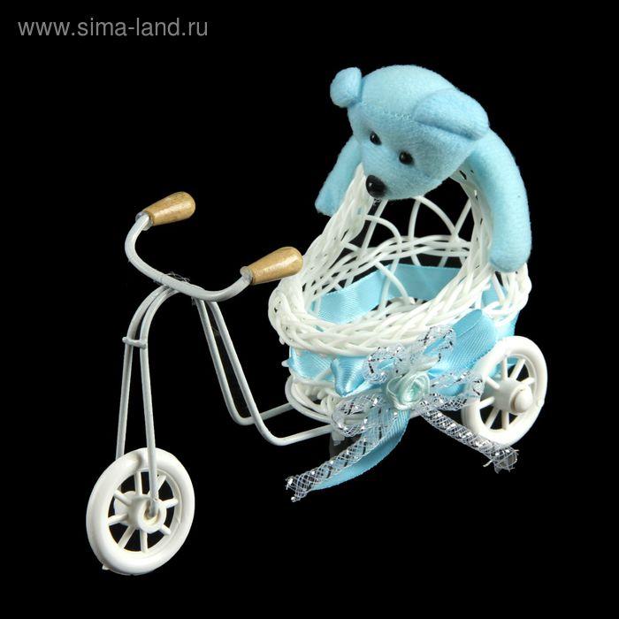 Корзинка декоративная "Мишка на велосипеде с кашпо" МИКС 15х12х7 см