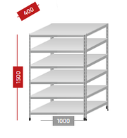 Стеллаж металлический МС-750, высота 150 см, нагрузка на полку 125 кг, на стеллаж 750 кг 400 мм, 6 полок, 1000 мм