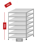 Металл стеллаж МС-750, биіктігі 150 см, с реге жүктеме 125 кг, стеллажға 750 кг 400 мм, 7 полок, 1000 мм