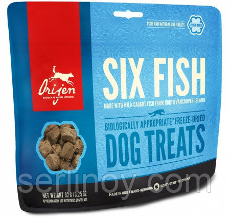 Сублимированное лакомство для собак всех пород Orijen Six Fish  6ть рыб