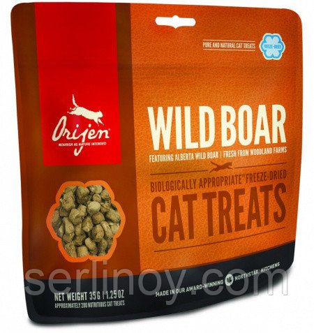 Сублимированное лакомство для кошек всех пород Orijen Wild Boar дикий кабан