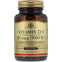 Витамин D3 (Cholecalciferol), 5000 МЕ, 100 капсул. Solgar