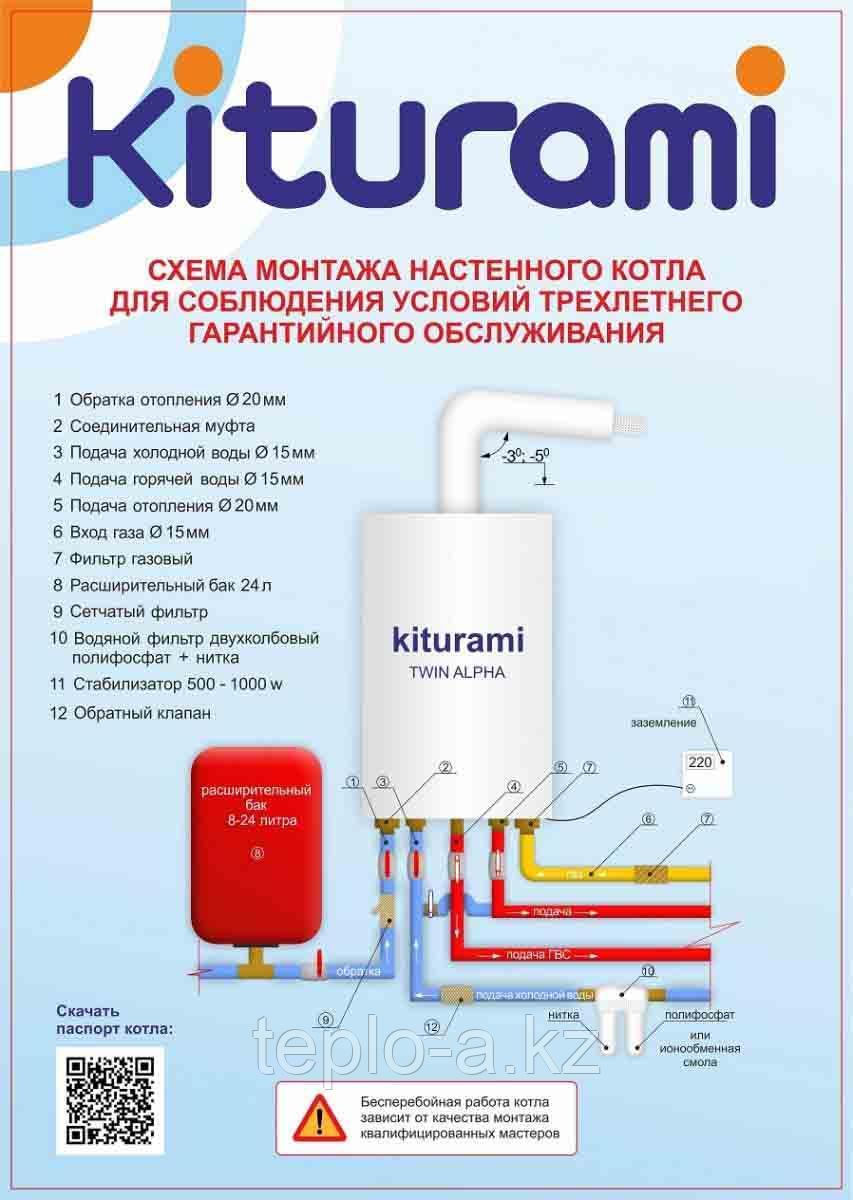 Настенный газовый котел Kiturami Twin-Alpha 16R-150кв.м - фото 6 - id-p60754620