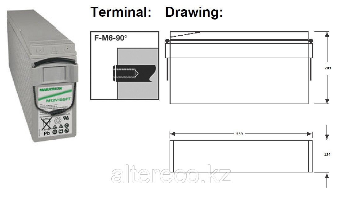 Фронттерминальный аккумулятор Marathon M12V190FT (12В, 190Ач) - фото 2 - id-p60919440