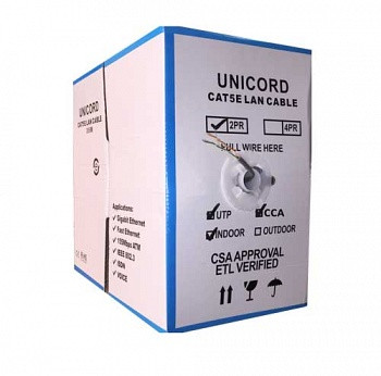 Кабель витая пара Unicord UTP 2*2*0,51 CCA для внутренней прокладки, Cat 5e, 305м