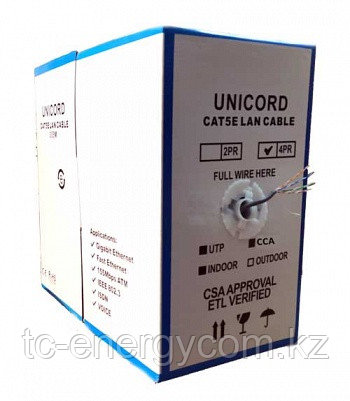 Кабель витая пара Unicord UTP 4PR 24AWG, Cat 5e, 305м