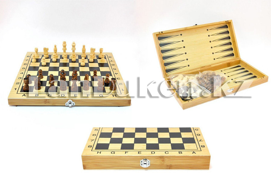 Шахматы, шашки, нарды 3 в 1 деревянные 39х39см - фото 4 - id-p61021611