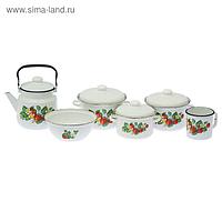Набор посуды "Лесная ягода" 6 предметов: 2 л, 3 л, 4 л, чайник 3,5 л, миска 2,5 л, кружка 1 л