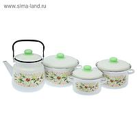 Набор кухонный "Белая лилия", 4 предмета: кастрюли 2 л, 3 л, 4 л, чайник 3,5 л