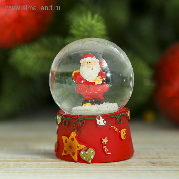 Сувенир полистоун водяной шар "Дед Мороз со звёздочками" 6,5х4,5х4,5 см