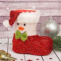 Подарочная упаковка "Сапожок" снеговик с бантиком, цвета МИКС