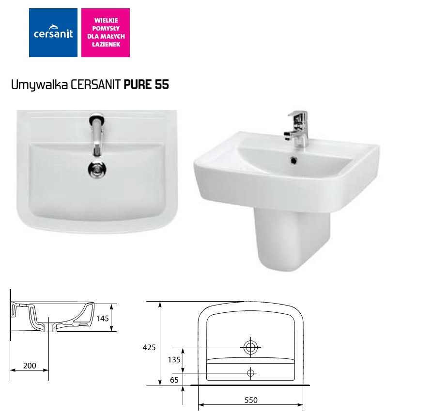 Умывальник Cersanit PURE 55*43 - фото 2 - id-p61141365