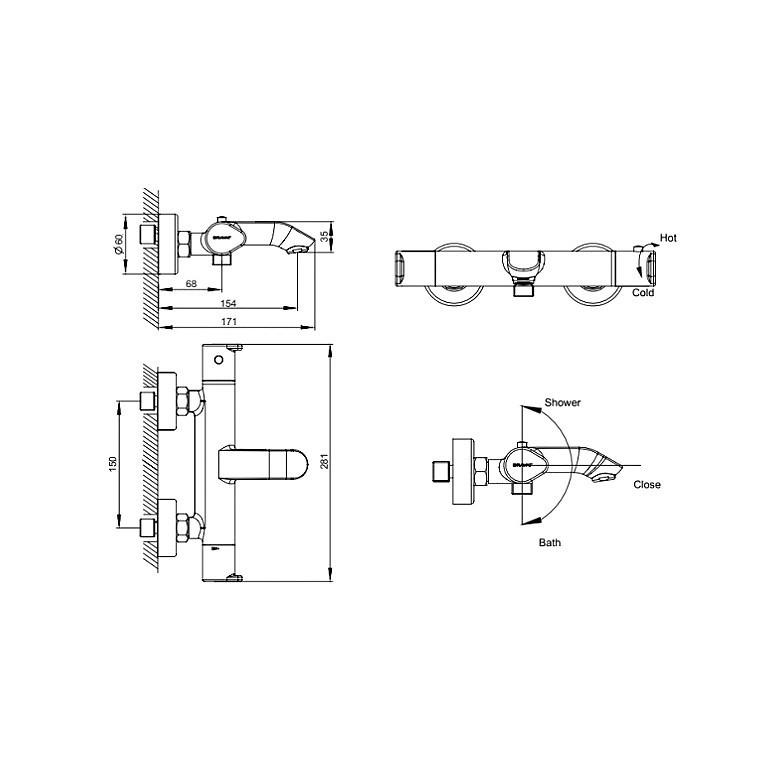 Термостатический смеситель Bravat Waterfall F673114C-01 для ванны и душа - фото 2 - id-p61141539