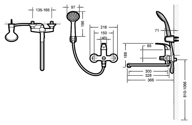 Смеситель Bravat Fit F6135188CP-LB-RUS для ванны излив 300 мм с аксессуарами - фото 2 - id-p61141673