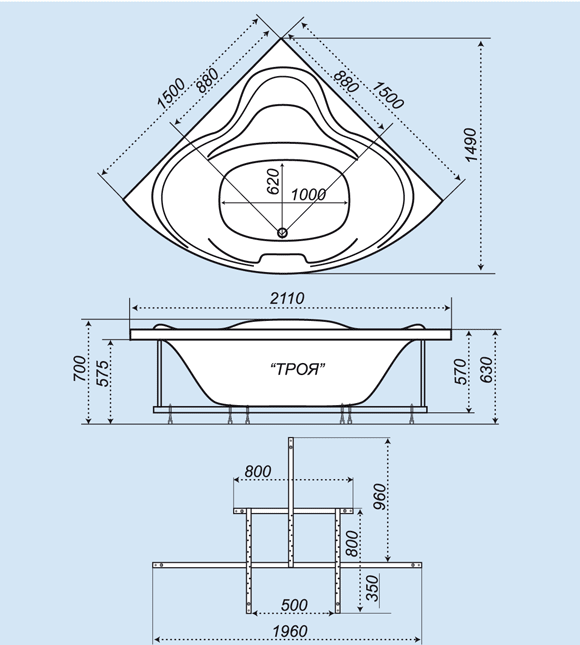 Ванна акриловая Тритон Троя Экстра 1500х1500 - фото 4 - id-p61147989