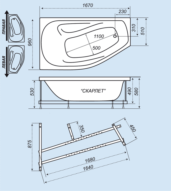 Ванна акриловая Тритон Скарлет Экстра левая 1670х960 - фото 3 - id-p61147998