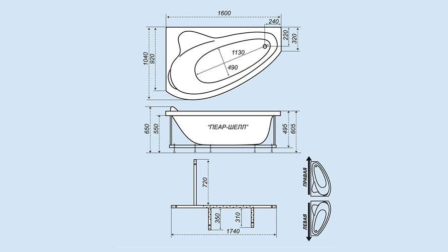 Ванна угловая (асиметричная) Тритон Пеарл-Шелл левая 1600х1040 - фото 6 - id-p61148000