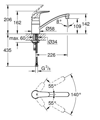 Смеситель однорычажный для мойки DN 15 Grohe Start Eco/Swift New OHM sink - фото 2 - id-p61150077