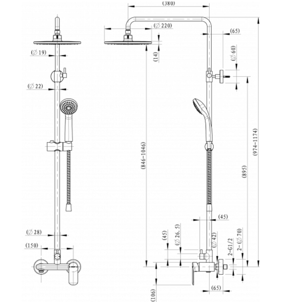 Душевая колонна Bravat Opal F9125183CP-A2-RUS со смесителем для душа верхний душ круглой формы - фото 3 - id-p61150416