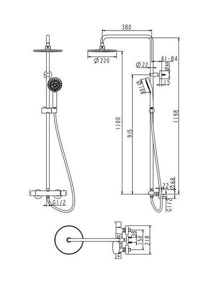 Душевая стойка Bravat Waterfall F939114C-A-RUS с термостатическим смесителем для душа и верхним душем - фото 2 - id-p61150421