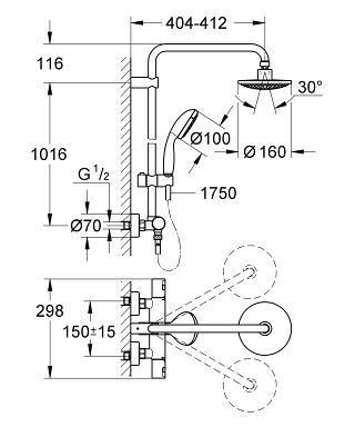 Душевая система с термостатом для душа GROHE Vitalio Start shower system THM 9,5l - фото 2 - id-p61150953