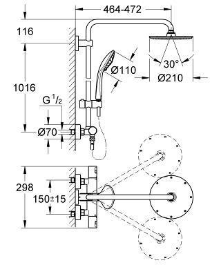 Душевая система с термостатом для душа GROHE Vitalio Joy XXL 210 shower system THM - фото 2 - id-p61150956