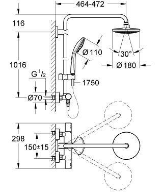 Душевая система с термостатом для душа GROHE Vitalio Joy 180 shower system THM - фото 2 - id-p61150960