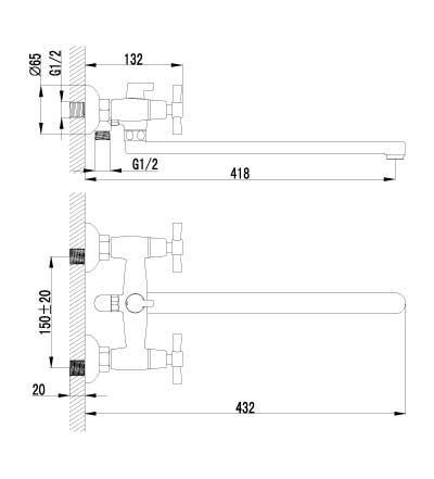 Смеситель Lemark Neo LM2212C для ванны и душа универсальный - фото 2 - id-p61150970