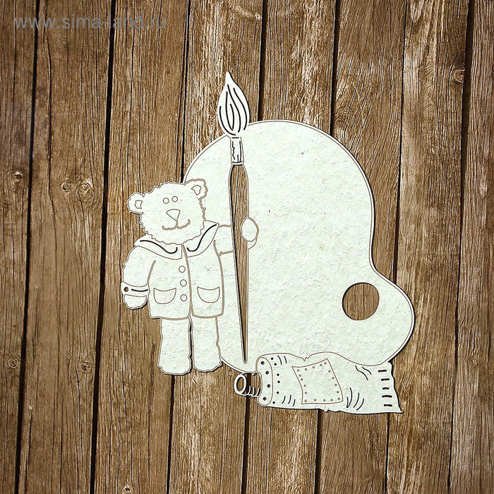 Чипборд картон "Палитра с медведем" толщ.0,9-1,15 мм, 11х9,5 см, с гравир.