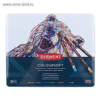 Карандаши художественные цветные, Derwent Coloursoft 24 цвета, в металлической коробке