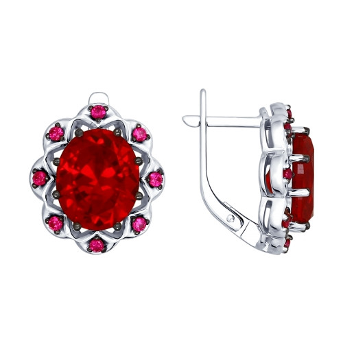 Серьги из серебра с фианитом и рубином синт. SOKOLOV 84020031