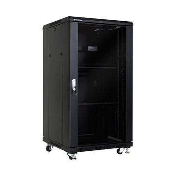 LinkBasic Шкаф напольный 22U, 600*600*1200, цвет чёрный, передняя дверь стеклянная (тонированная),  2 полки, б
