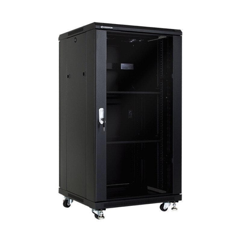 LinkBasic Шкаф напольный 32U, 600*600*1600, цвет чёрный, передняя дверь стеклянная (тонированная), 2 полки, б - фото 1 - id-p61223902