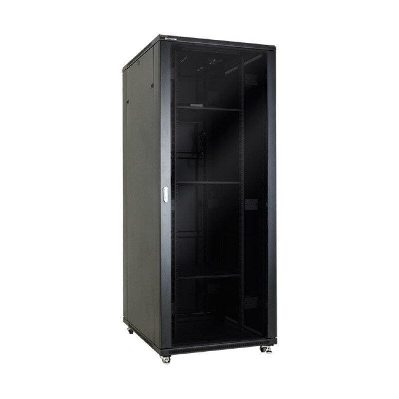Шкаф напольный 42U, 800*800*2000, цвет чёрный, передняя дверь стеклянная (тонированная), 3 полки, блок вентил - фото 1 - id-p61224254