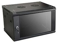 LinkBasic Шкаф настенный 9U, 600*450*500, цвет чёрный, передняя дверь стеклянная (тонированная)