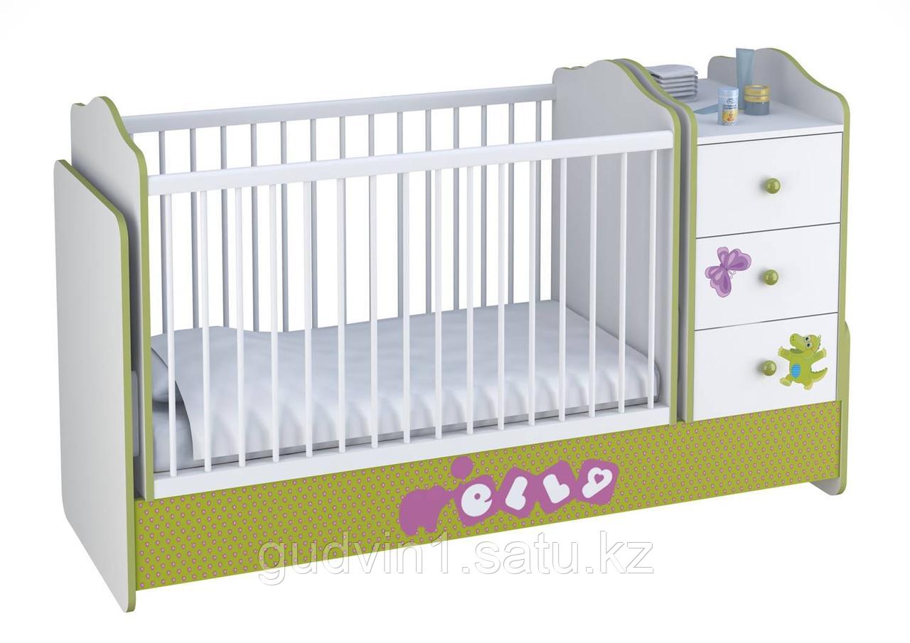 КРОВАТКА ДЕТСКАЯ POLINI KIDS BASIC ELLY С КОМОДОМ, БЕЛЫЙ-ЗЕЛЕНЫЙ 00-87076