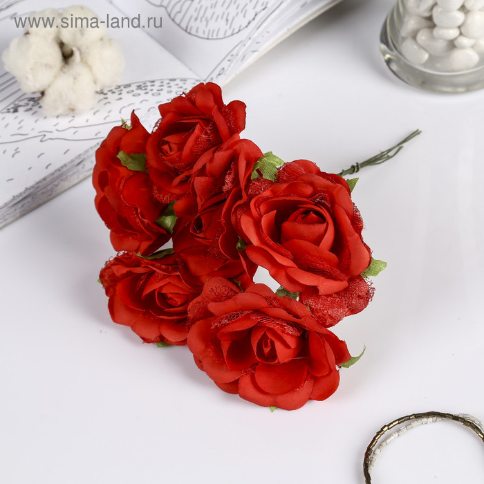 Декор для творчества "Пышные розы" (набор-букет 6 цветков) 16,5 см d=6,5 см МИКС