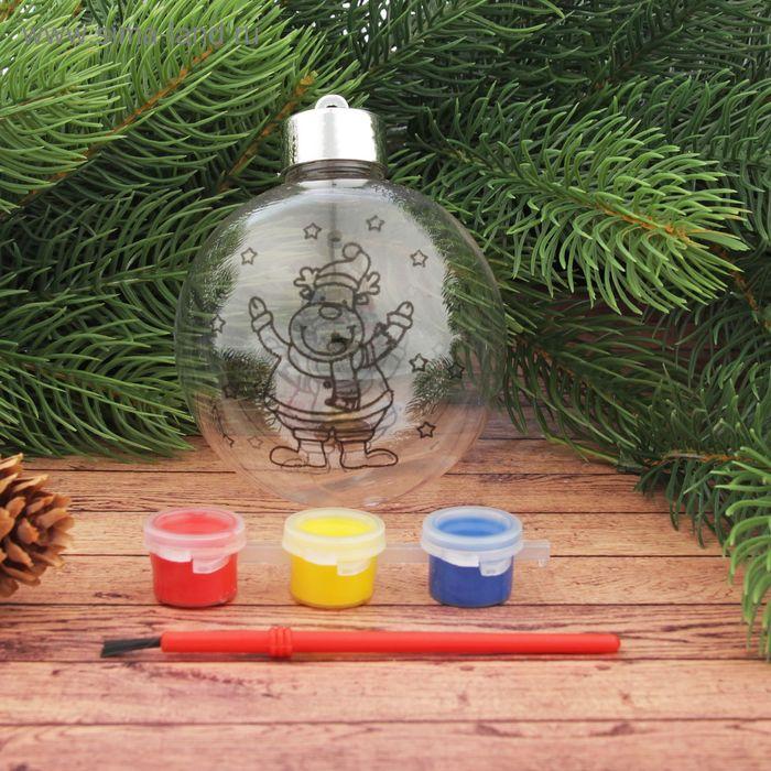Новогоднее ёлочное украшение под раскраску "Шар с оленем", 8 х 9,5 см + краски 3 цвета