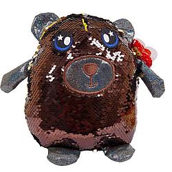 Мягкая игрушка с двусторонними пайетками "Медведь", 20 см (коричневый/золотой)