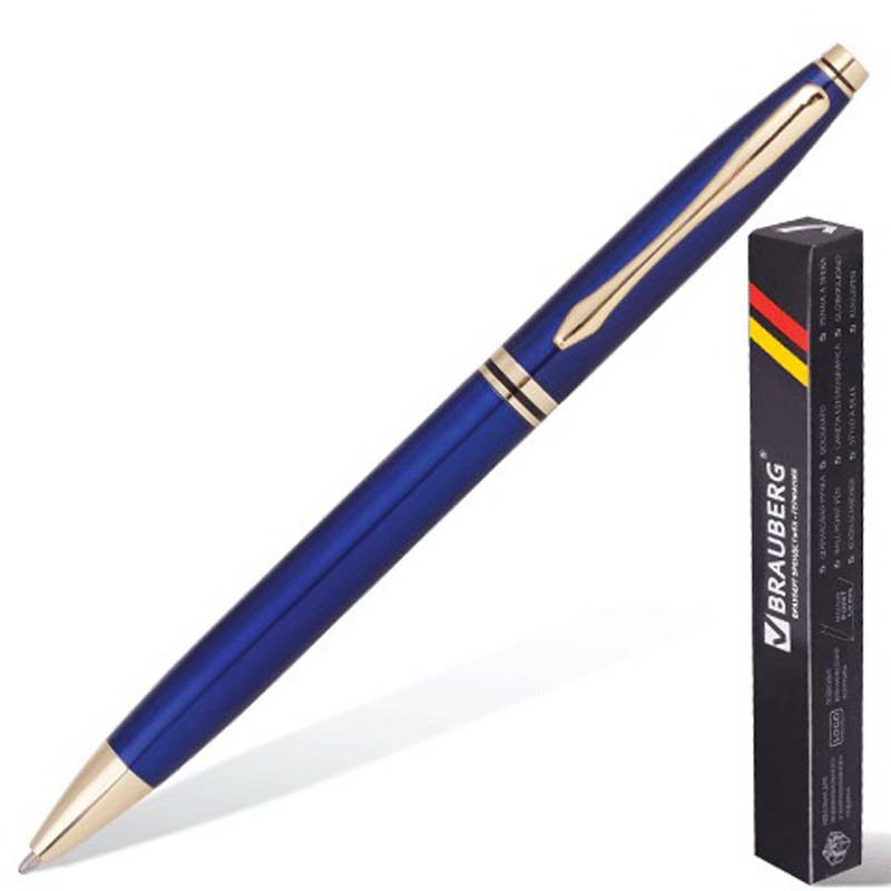 Ручка бизнес-класса шариковая BRAUBERG "De Luxe Blue", корпус синий, золотистые детали, 1 мм, синяя, 141412