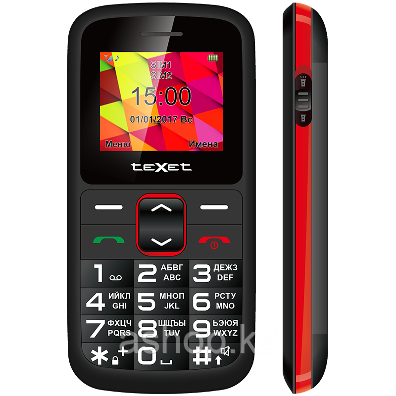 Телефон сотовый бабушкофон Texet TM-B217, Кол-во слотов SIM: 2, Цвет: Чёрно-красный